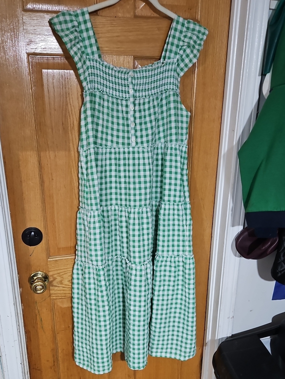 Old Navy Green Gingham Tiered Nightgown